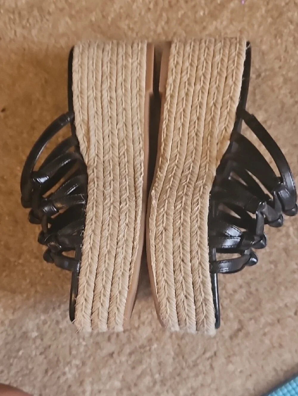 Nine West Black Leather Knotted Espadrille Platform Mules